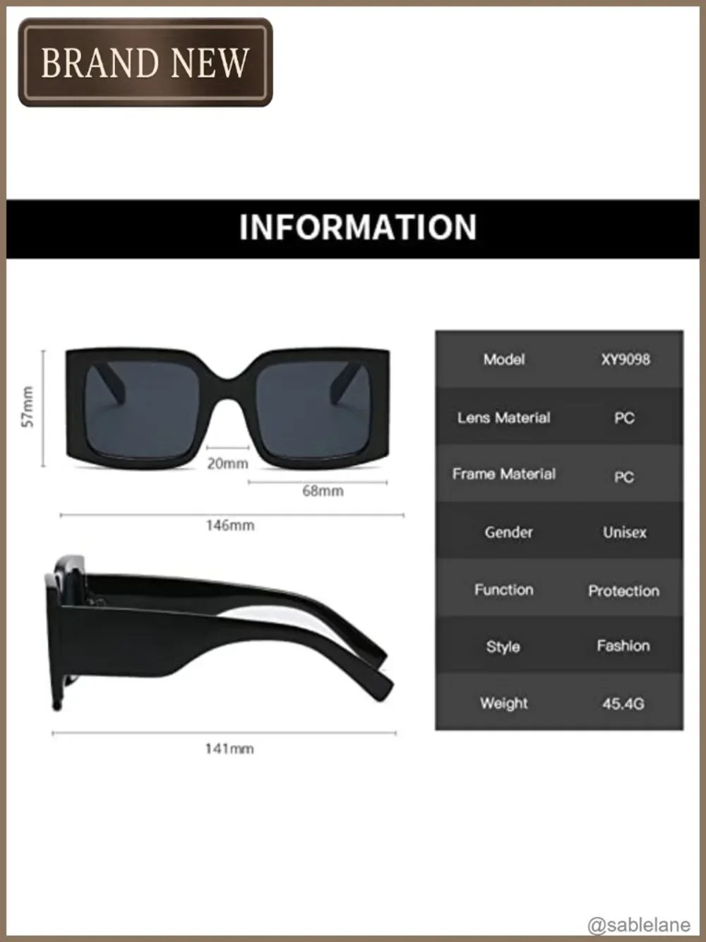Vintage Oversized Square Sunglasses UV400 Protection Unisex